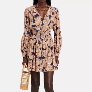 Intermix Silk Dorinda Smocked Mini Floral Dress- Size 0